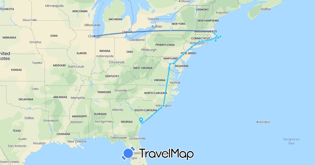 TravelMap itinerary: driving, cycling, boat in United States (North America)