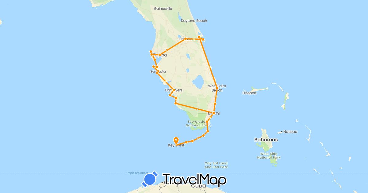 TravelMap itinerary: driving, hitchhiking in United States (North America)